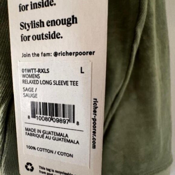 Richer Poorer Cotton Relaxed Tee Sweatshirt In Sage Normcore Minimalist - Picture 8 of 8